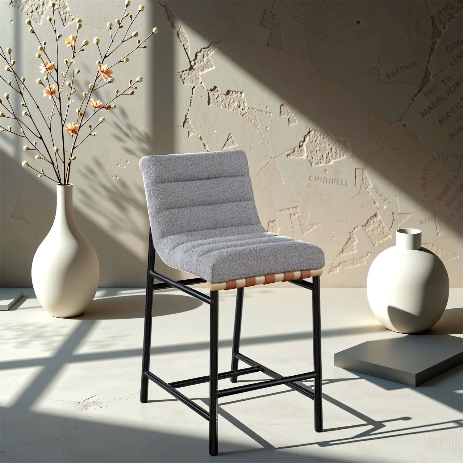 17.75" Gray Boucle Fabric Counter Height Chair in Grey