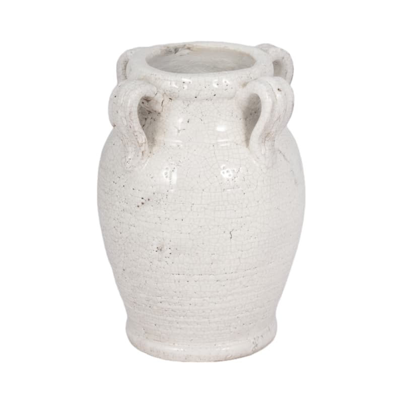 Terracotta Table Vase with Weathered Finish and Handles for Home Decor