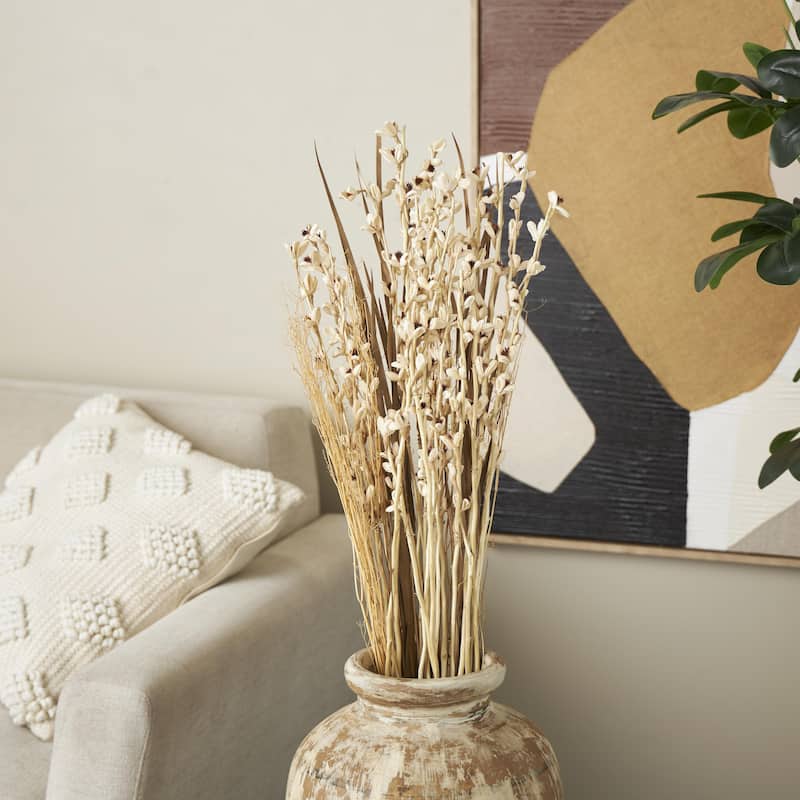 Dried Plant Tall Floral Bouquet Natural Foliage with Brown Stems - Cream - Roche River Decor