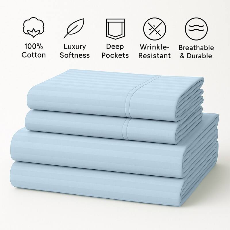 Premium Breathable Cotton Deep Pocket Sheet Set Hotel-Quality Comfort