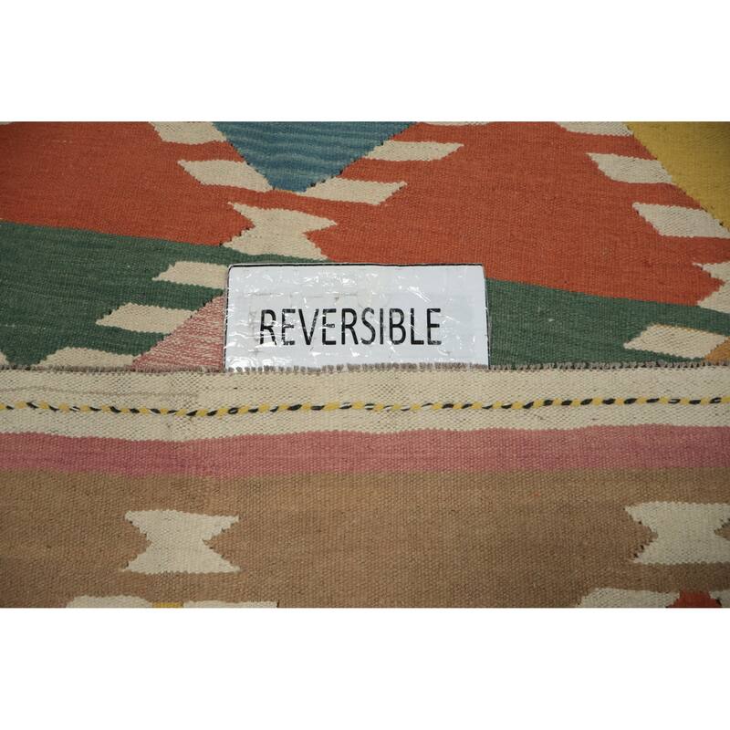 Hand Woven Oriental 100% Wool Carpet Southwestern Modern Multi-Colored Kilim Area Rug - 9' 9'' X 6' 8''
