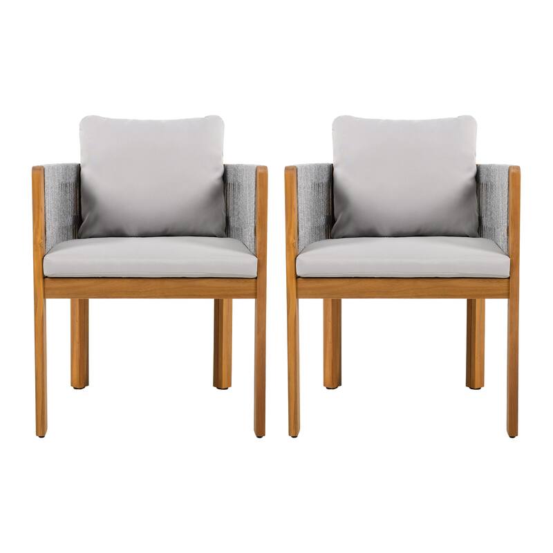 Roomfitters Outdoor Dining Chairs 2-Pack, Acacia Wood Patio Chairs with Rope Weave and Cushions, Weather-Resistant