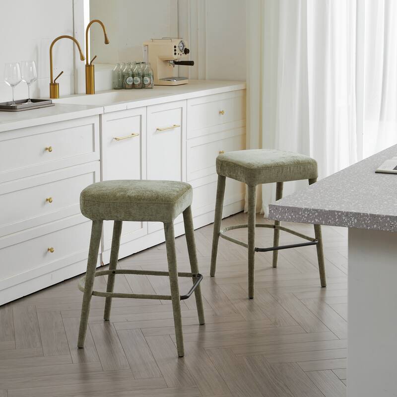 Set of 2 Counter Height Backless Brown Faux Leather Bar Stool - Comfortable Padded Seat with Sturdy Metal Legs