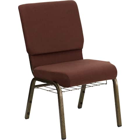 Offex 18.5" Wide Brown Fabric Church Chair with 4.25" Thick Seat, Communion Cup Book Rack - Gold Vein Frame - Not Available