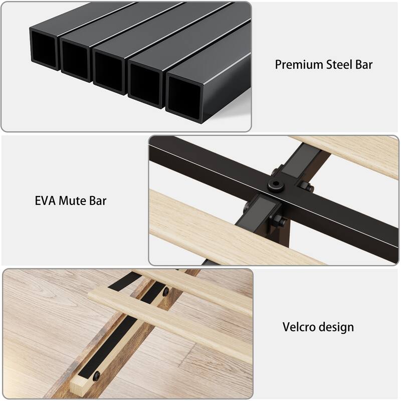 Roomfitters Queen Metal Platform Bed Frame with Charging Station, Heavy Duty Mattress Foundation, No Box Spring, Dark Brown