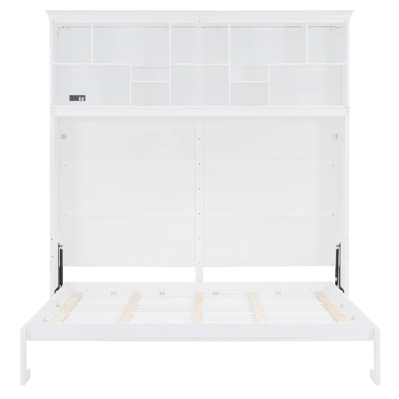 Space-Saving Queen Murphy Wall Bed with Storage Shelves & USB, Ideal for Small Apartments