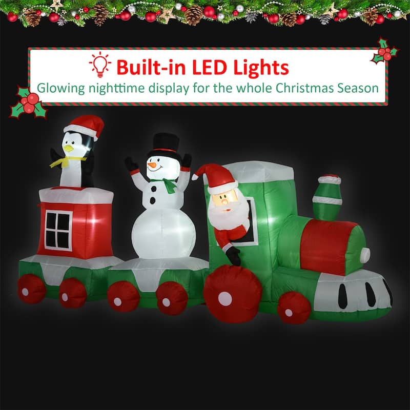 Multi-Color Polyester Inflatable Holiday Train with LED Lights and Blower