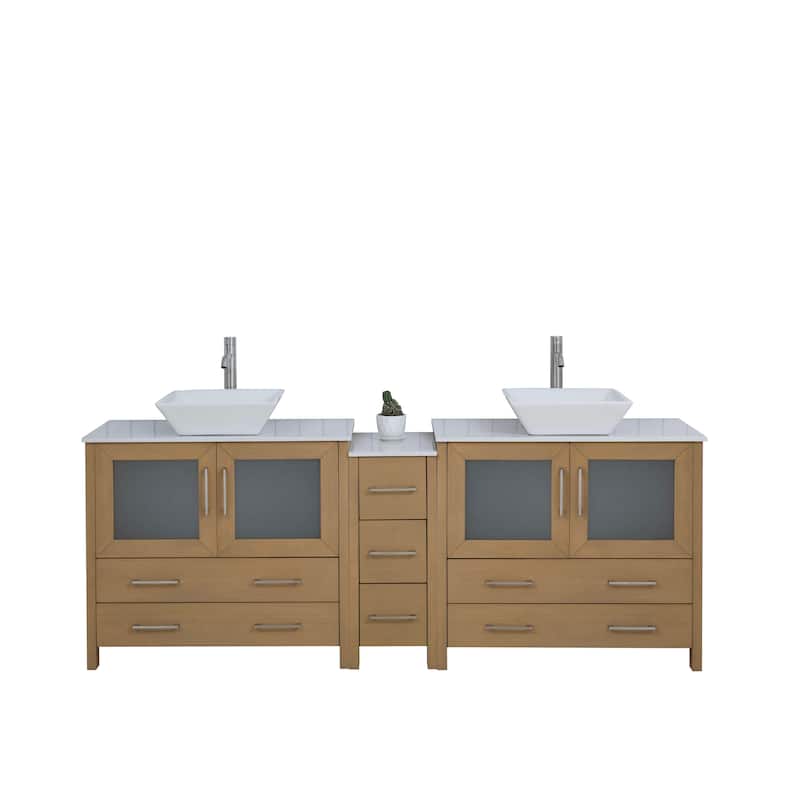 Vanity Art 84" Double Sink Bathroom Vanity Set with Engineered Marble Top and Free Mirrors