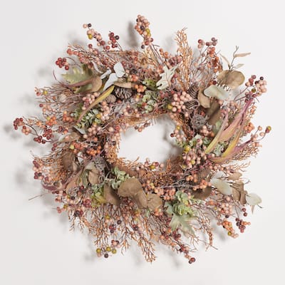 SAFAVIEH Genioara Faux 26 Inch Berry & Acorn Wreath - 26" W x 26" D x 8" H - 26Wx26Dx8H