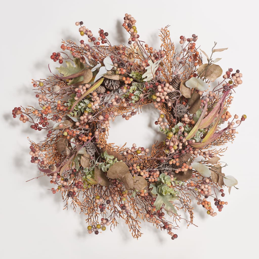 SAFAVIEH Genioara Faux 26 Inch Berry & Acorn Wreath - 26" W x 26" D x 8" H - 26Wx26Dx8H