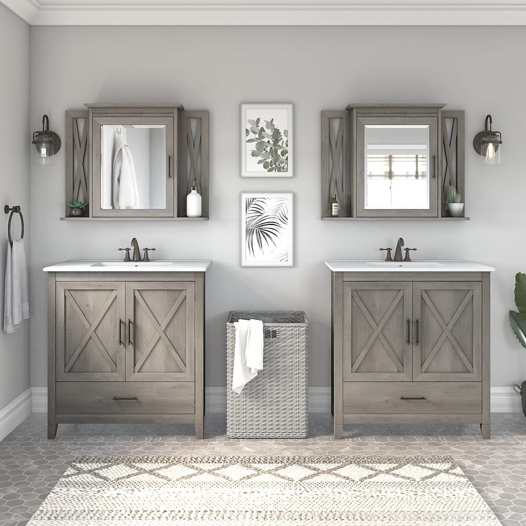 Key West 64W Double Vanity with Sinks and Cabinets by Bush Furniture