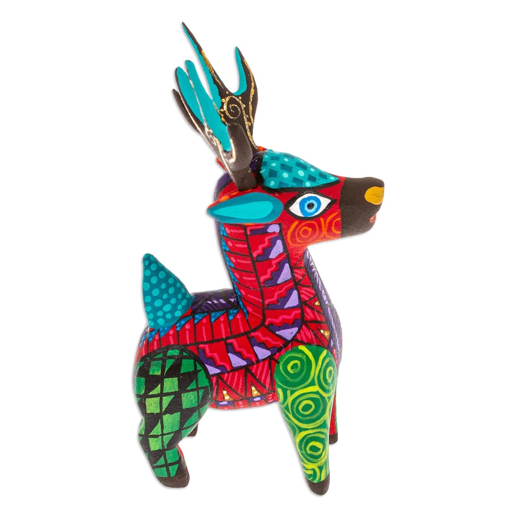 Novica Handmade Charming Crimson Deer Wood Alebrije Figurine