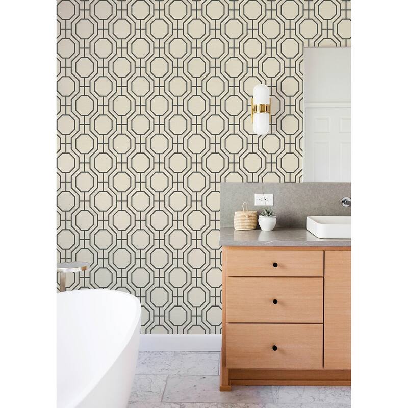 A-Street Prints Manor Black Geometric Trellis Wallpaper