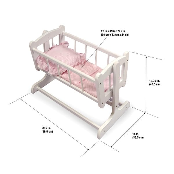 Badger Basket Heirloom Style Doll Cradle with Bedding - White/Pink - 23.75" x 14" x 17"
