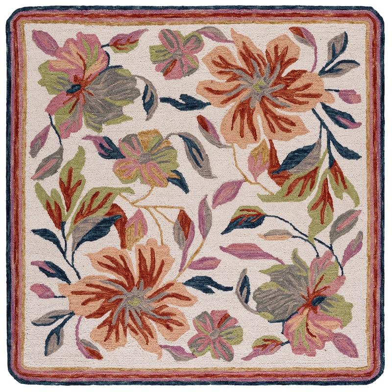 SAFAVIEH Handmade Jardin Floral Wool Rug - 6' Square - Ivory/Rust