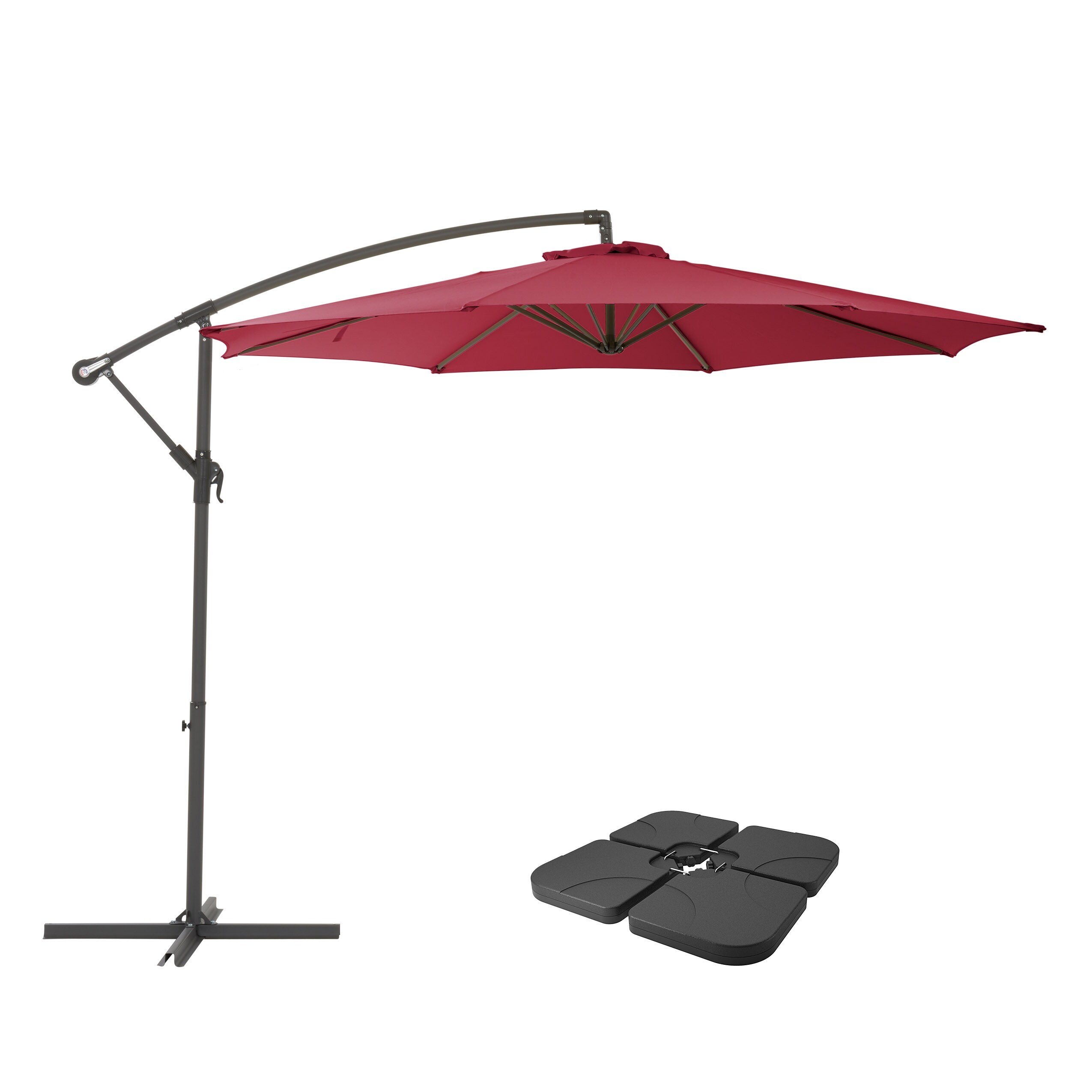 Shop Black Friday Deals On Corliving 9 5 Uv Resistant Wine Red Patio Umbrella With Base Weights On Sale Overstock 31730763