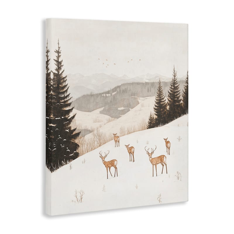 Stupell Winter Deer Mountain View Canvas Wall Art Design By Arlington Prints
