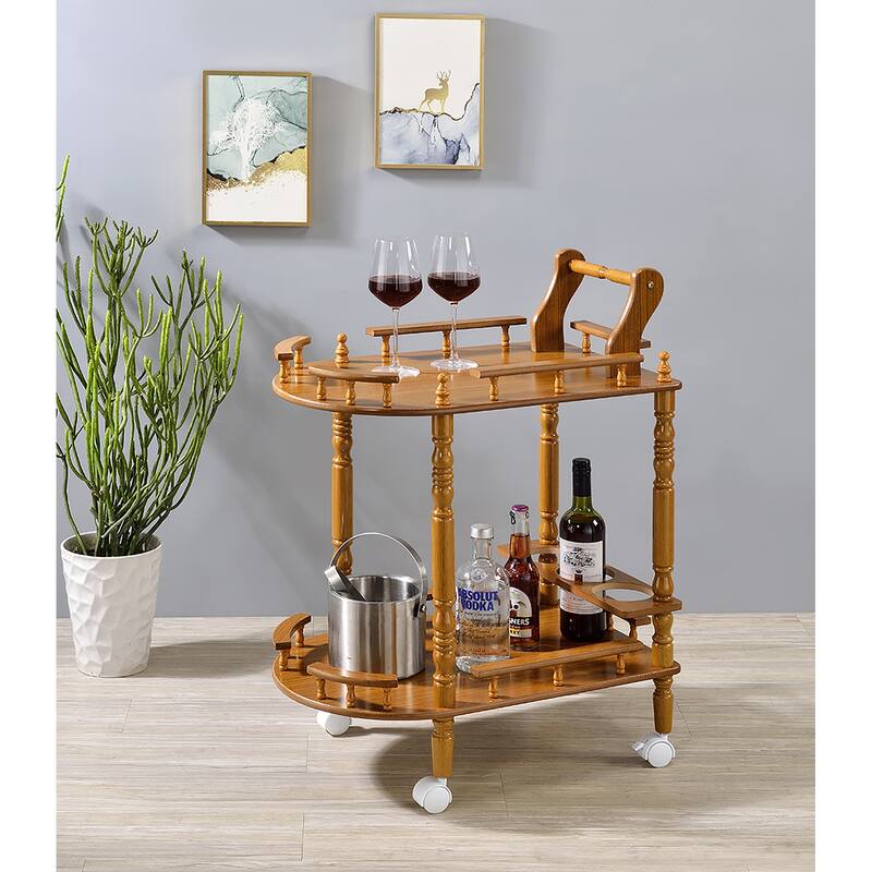 29 In. 2-Tier Wine Service Bar Cart - Oak
