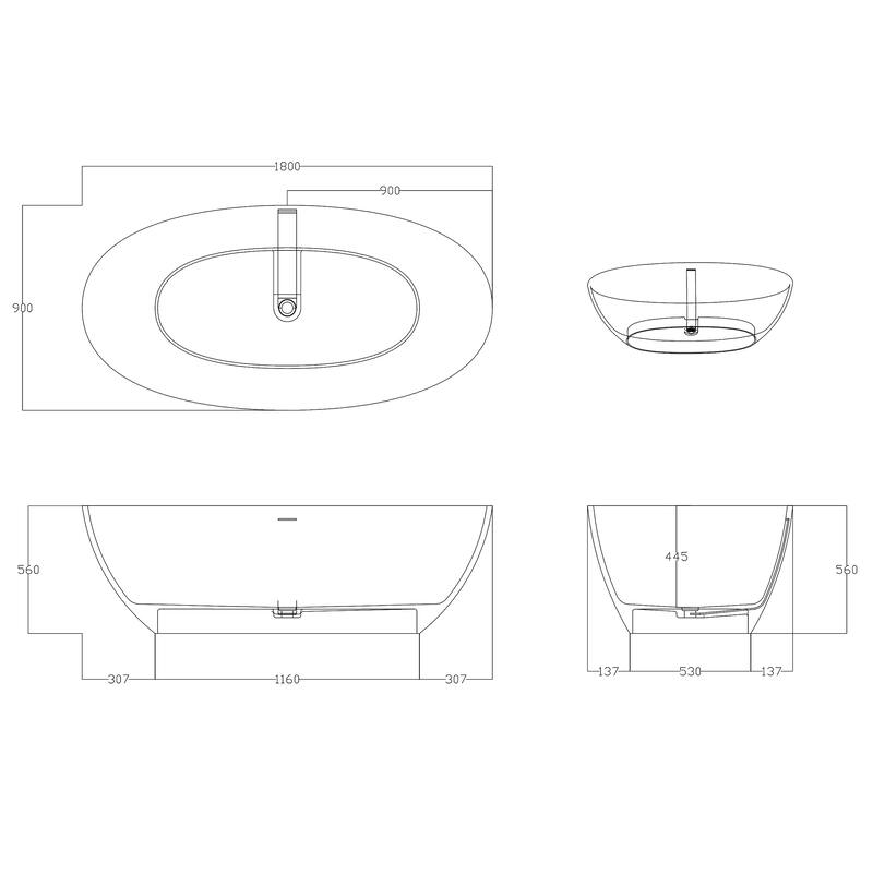 71 in. Freestanding Solid Surface Bathtub in Matte White, Luxury Deep Soaking Tub with Center Drain
