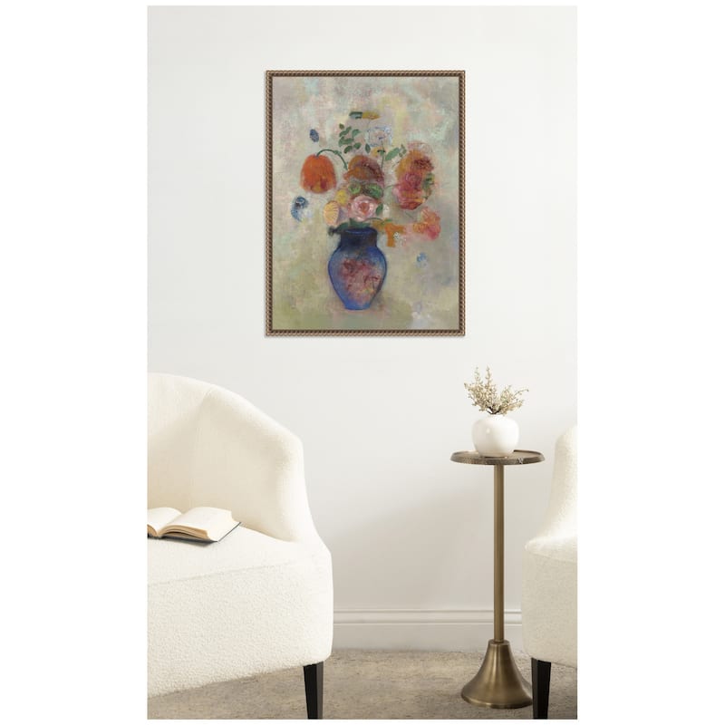 Kate and Laurel Large Vase with Flowers 1912 Odilion Redon by Nostalgia Prints Framed Canvas Wall Art Print