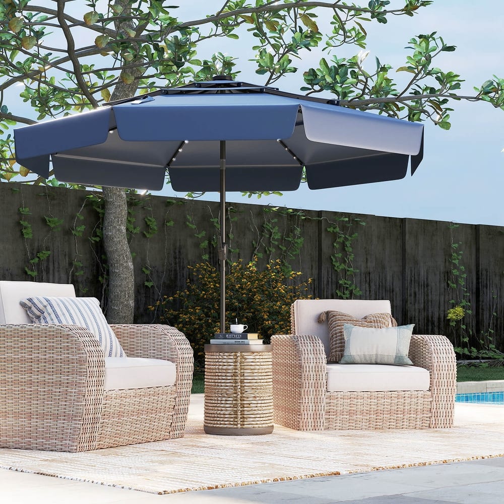 Costway 10 FT Solar Patio Umbrella with 32 LED Lights 3-Tier Vented