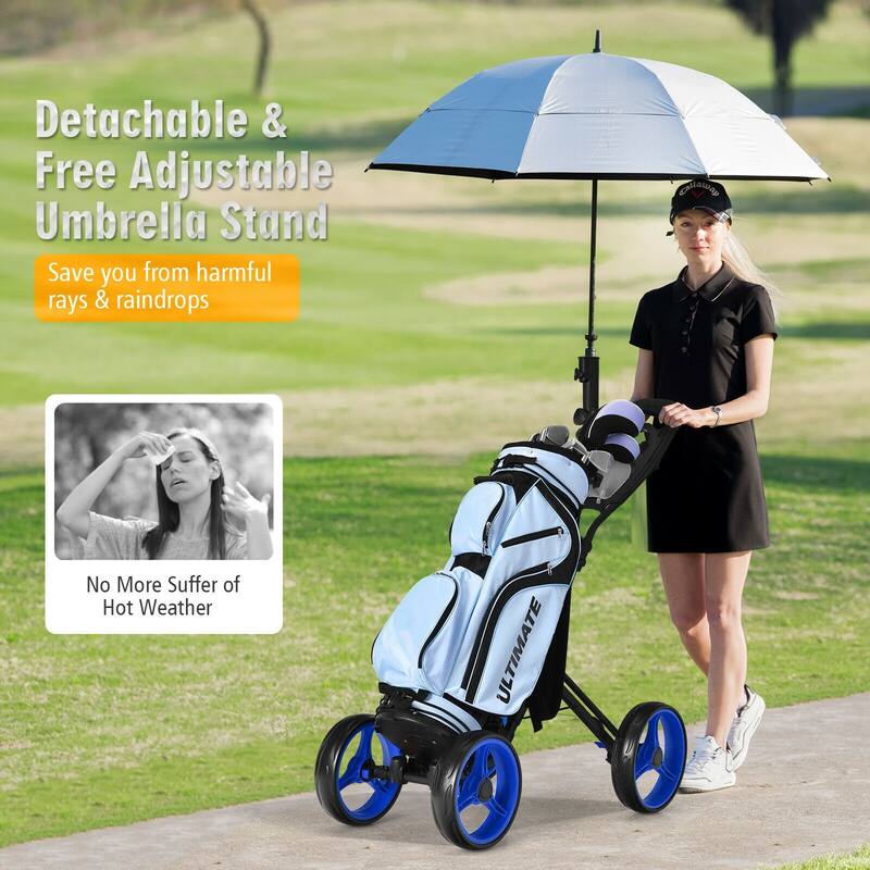 4 Wheel Golf Push Cart with Brake Scoreboard Adjustable Handle