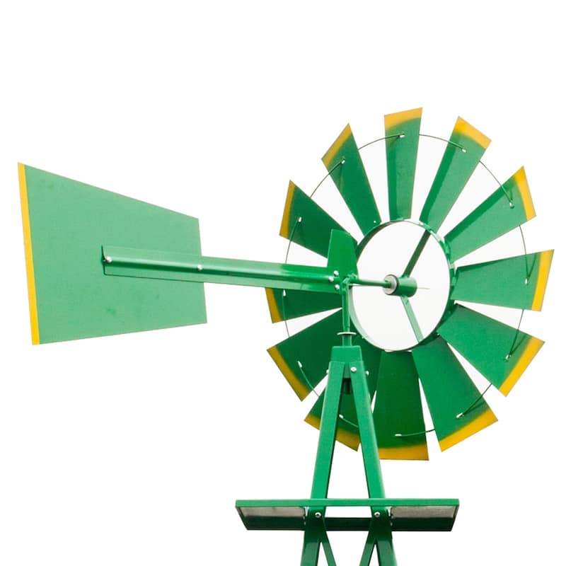 8FT Weather Resistant Yard Garden Windmill, Green