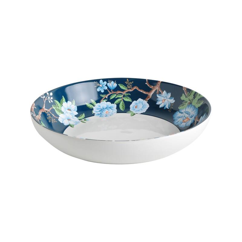 222 Fifth Nightingale 12-Piece Blue Porcelain Dinnerware Set - Service for 4, Plate & Bowl Set