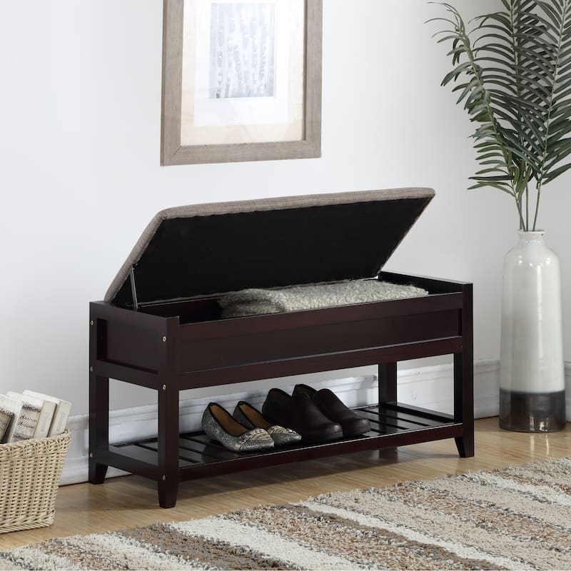 Fabric Seating Wood Bench with Shoe Storage