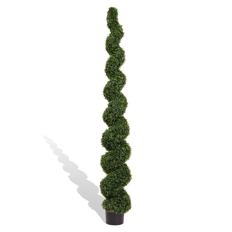 7FT Spiral Topiary Trees Artificial Outdoor Faux Boxwood Plants Large Twisted Green Potted Trees, 1pc/set