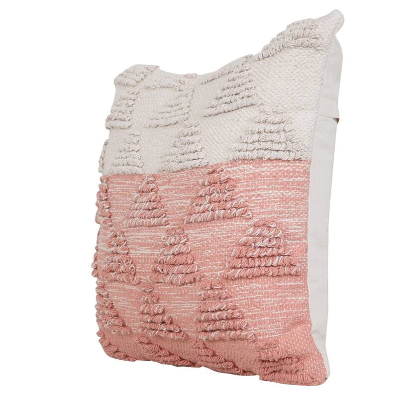 Handwoven Textured Geometric Square Throw Pillow - 18" - Pink and White