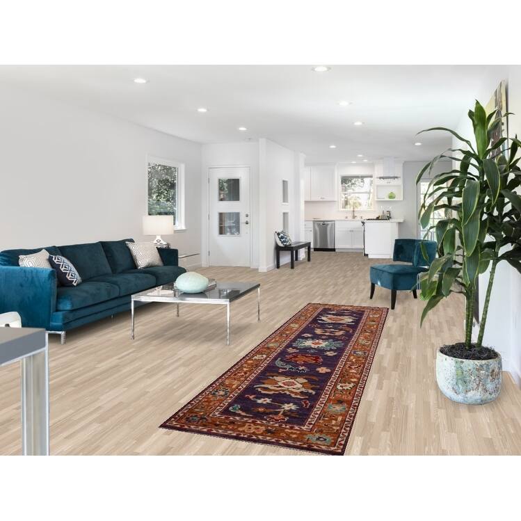 Hand Knotted Oriental 100% Wool Carpet Transitional Floral Purples Oushak Runner Rug - 9' 11'' X 2' 8''