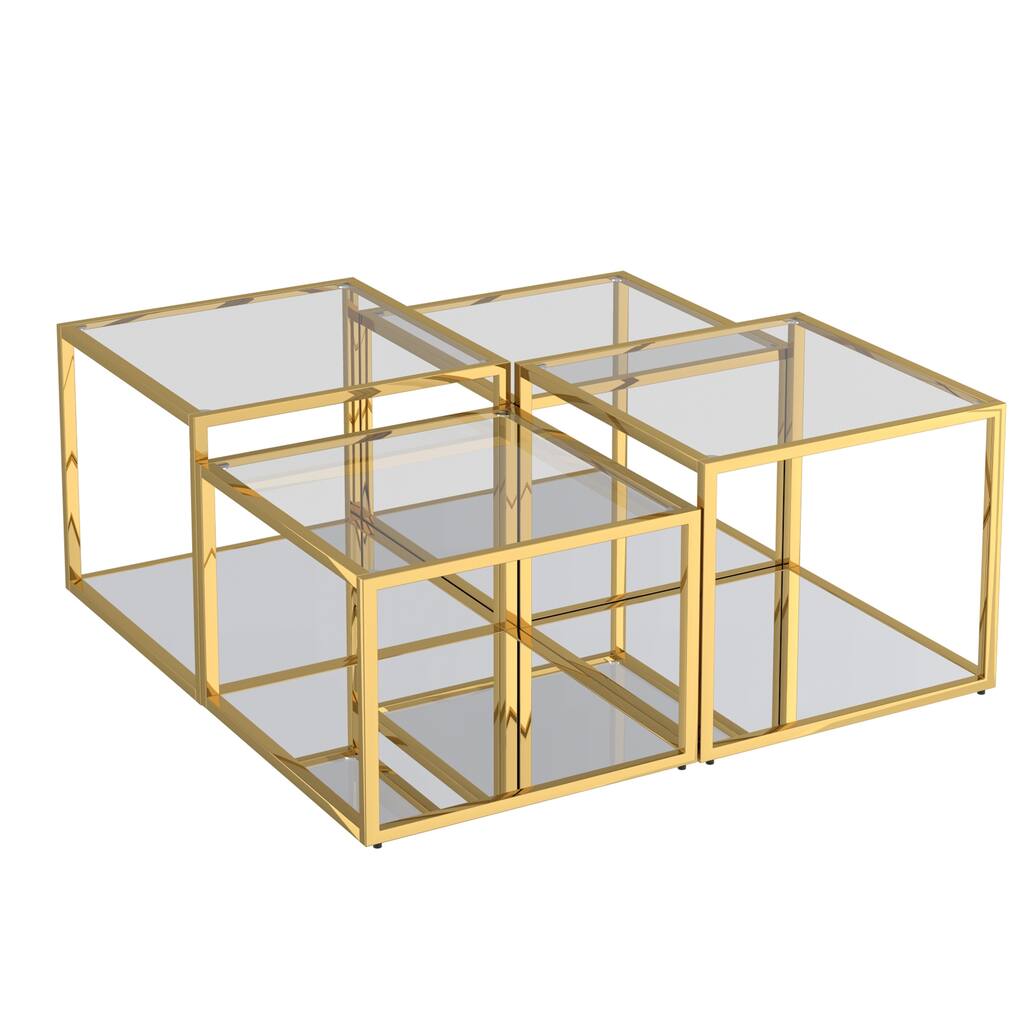 Contemporary Metal and Glass Multi-Tier Coffee Table Set of 4 - Gold