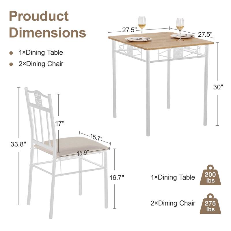 VECELO 3/5-piece Modern Dining Table and Chairs Set with PU Leather Seats Space Saving Dining Set