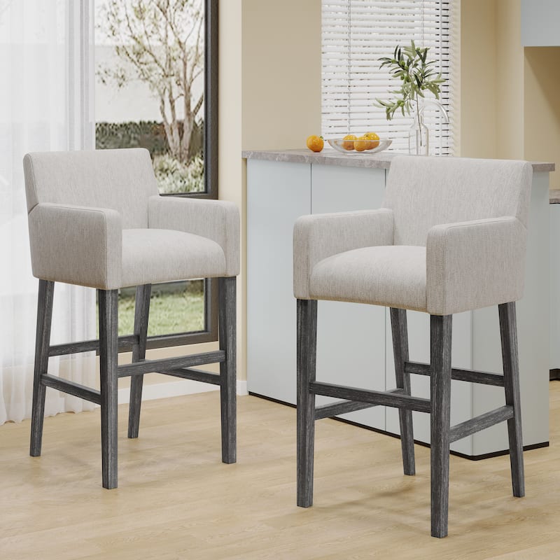 Armga Fabric and Rubberwood 30.5 inch Barstools (Set of 2) by Christopher Knight Home - Light Gray/Gray