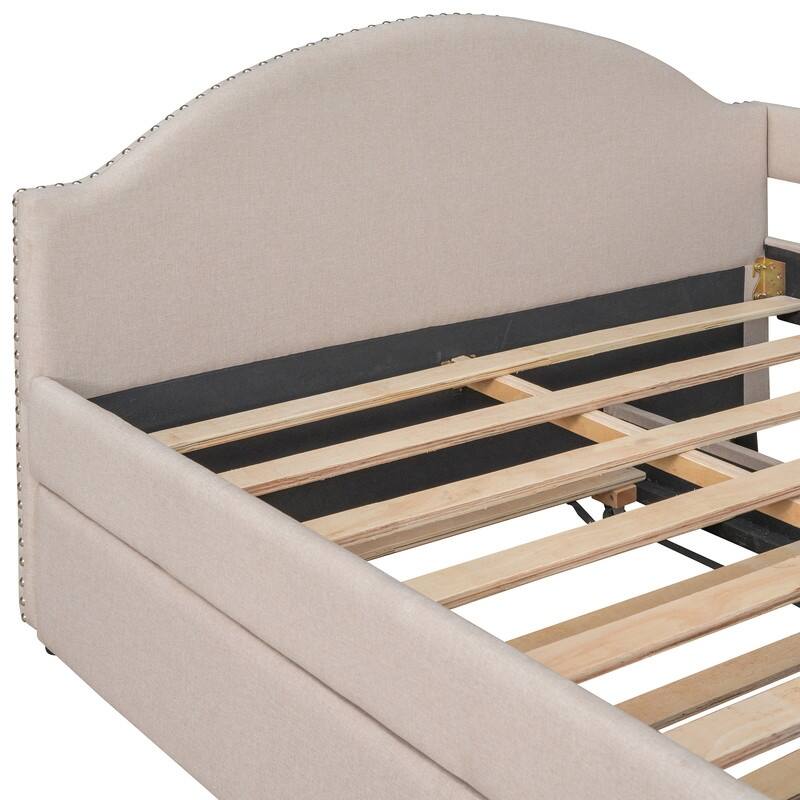Daybed with Trundle, Full Size Upholstered Daybed with Twin Size Trundle