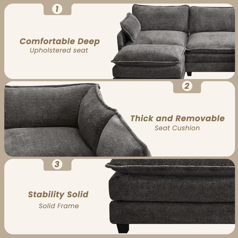 4-Seat Modular L-Shaped Corner Sectional Sofa with Ottoman, Soft Chenille Upholstery and Deep Seating for Living Room