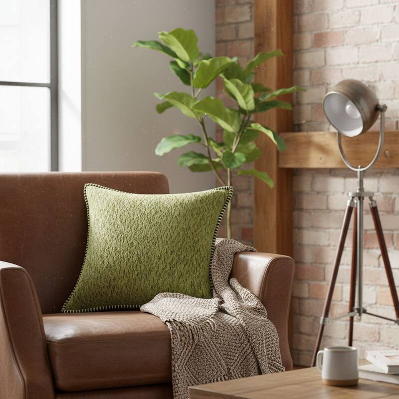 Textured Throw Pillow with Stitched Contrast Edge Set of 2