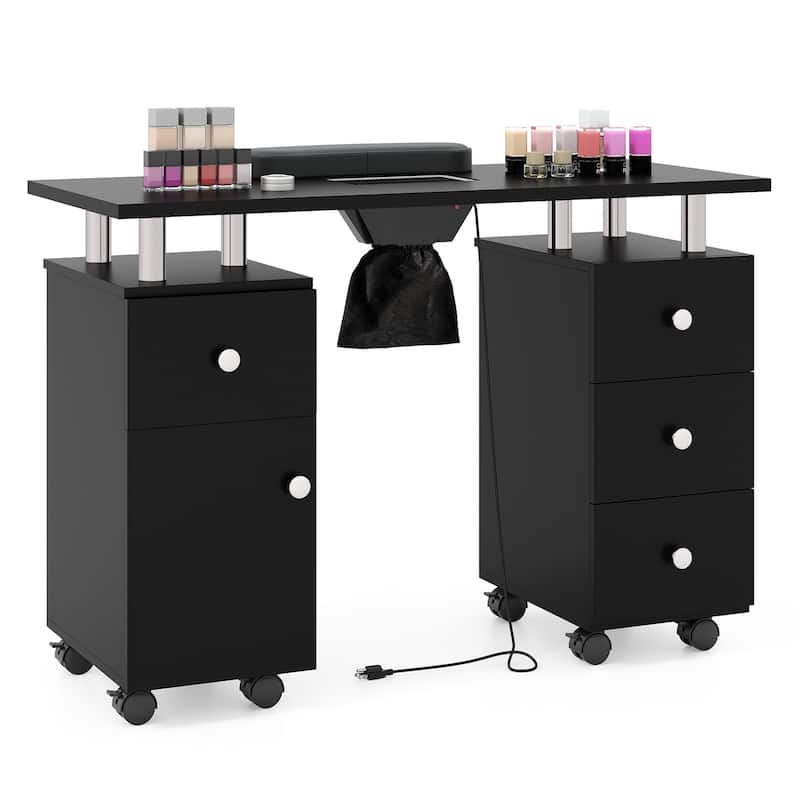 Gymax Manicure Table Nail Desk w/ Electric Dust Collector 3 Dust Bags - Black