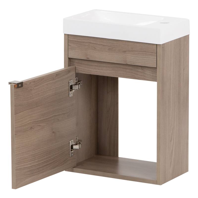 Spring Mill Cabinets Kambree 15.75" Floating 1-Door Bathroom Vanity With White Sink Top