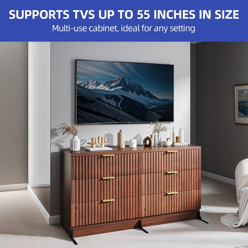 Moasis 6-drawer Dresser Double Chest of Drawer Dresser with Fluted Panel