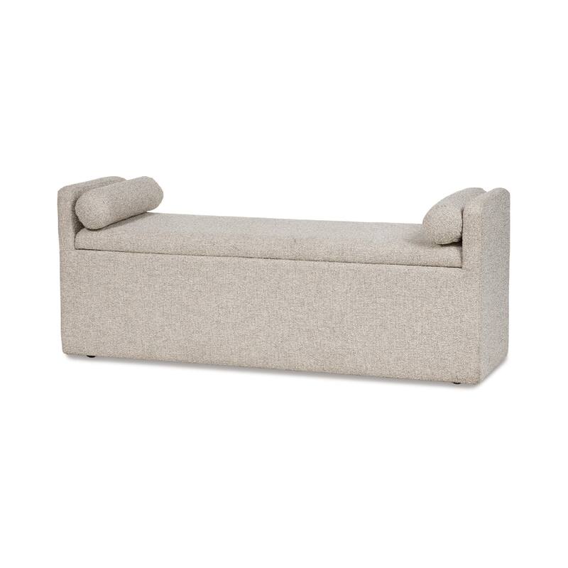 Dani Ottoman Bench, 2 Bolster Pillows and Hidden Storage, Beige 62 Inch