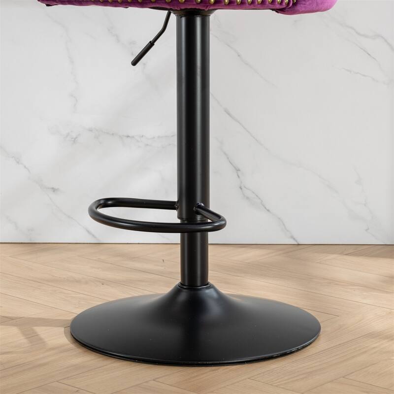 2 Piece Adjustable Swivel Velvet Upholstered Barstool with Black Metal Base