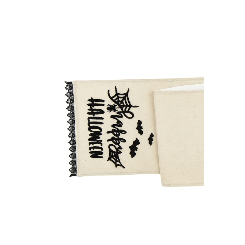 14" x 72" Happy Halloween Black And White Embroidered Table Runner - 14" x 72"