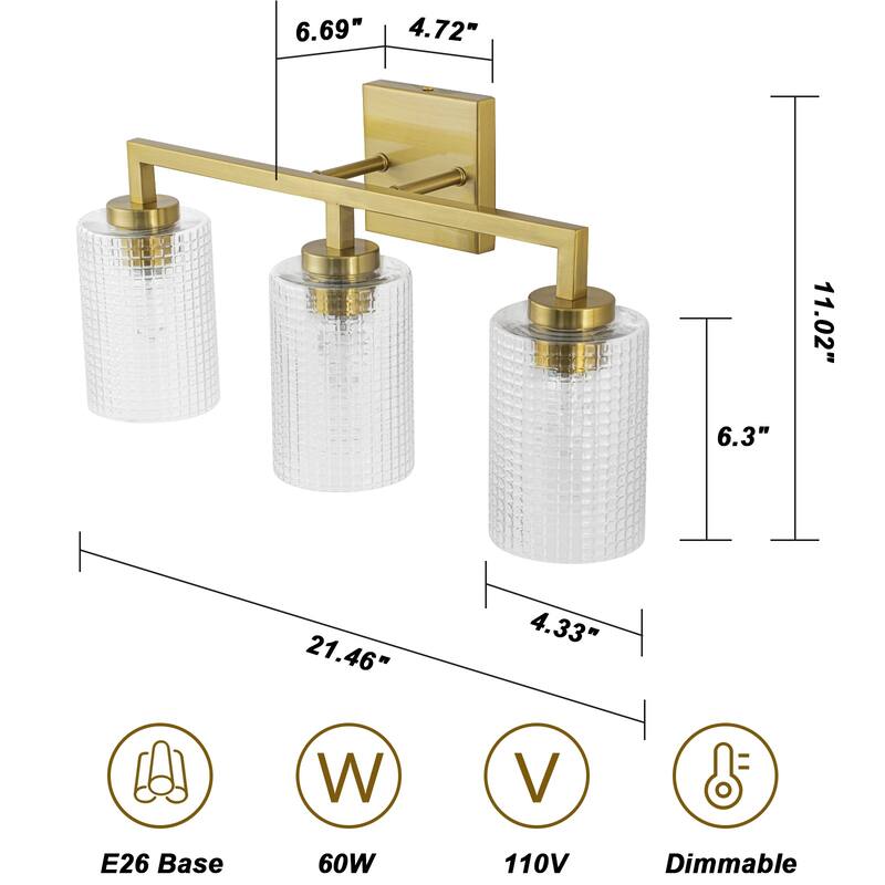 3/4-Light Modern Glass Wall Sconce Bathroom Vanity Light with Grid Glass Shades