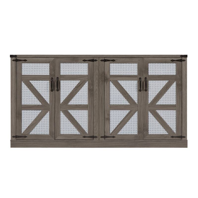 64.96''W Rattan Sideboard with 4-Door Storage Cabinet