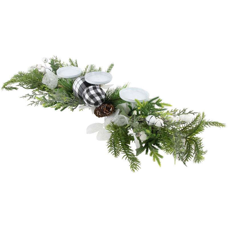 Mixed Foliage and Jingle Bell Christmas Pillar Candle Holder - 29"