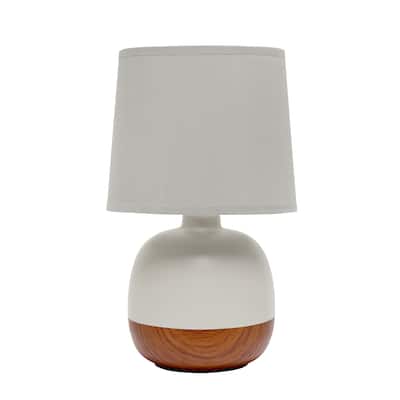 Simple Designs Petite Mid Century Table Lamp, Dark Wood and Light Gray - N/A