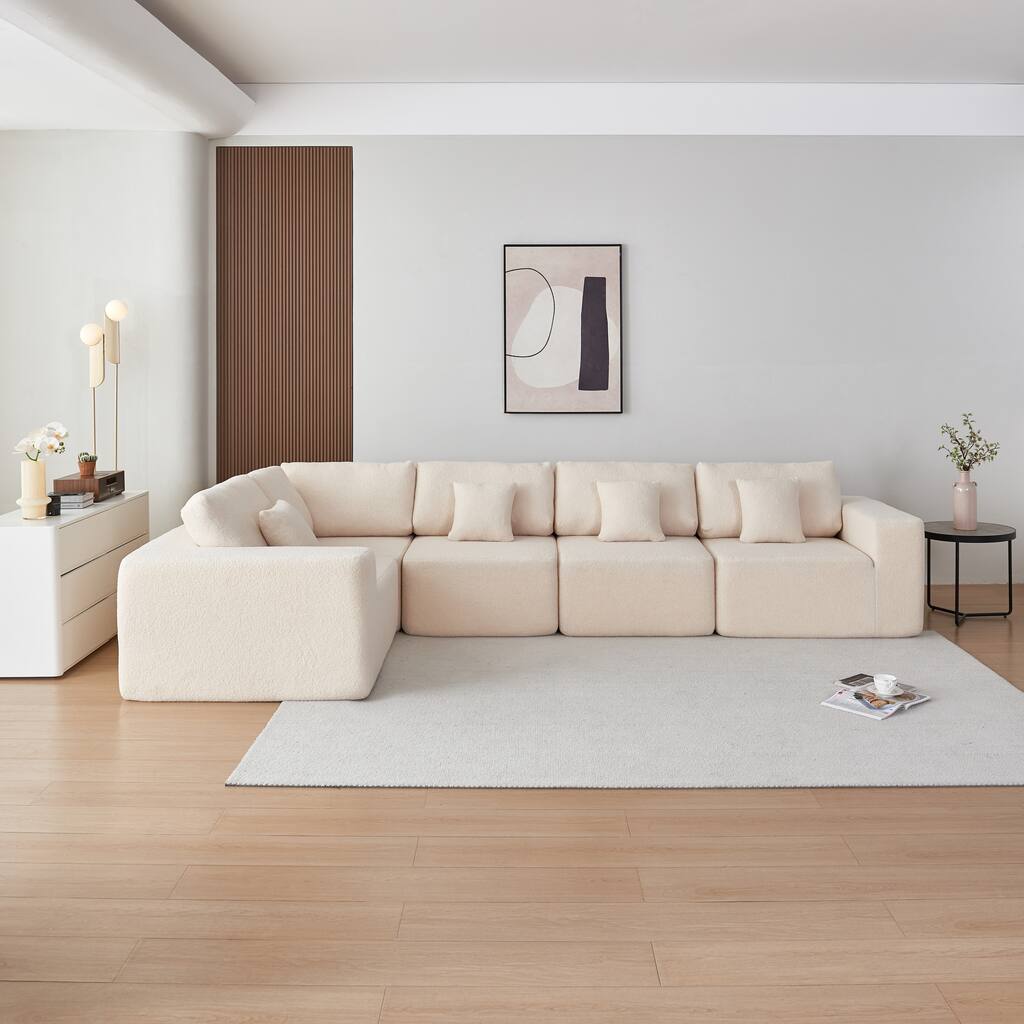 Large Modular Sherpa Fabric Couch for Living Room, High-Density Foam, Comfortable, Easy Assembly
