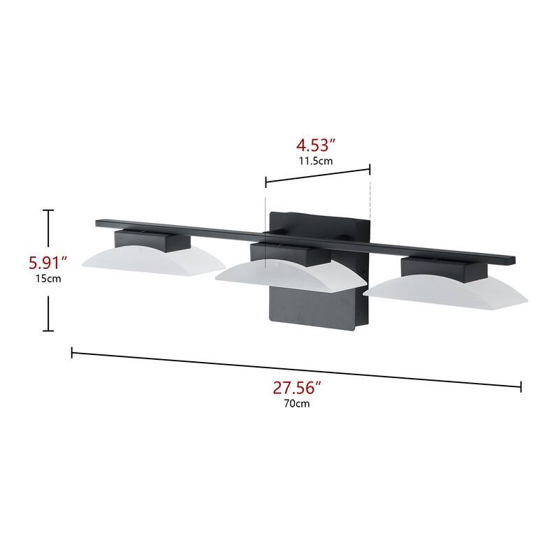 3-Light Black LED Vanity Light with Frosted Shade for Bathroom